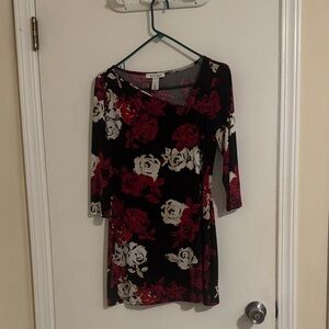 White House Black Market Black and Red Floral Mini Dress